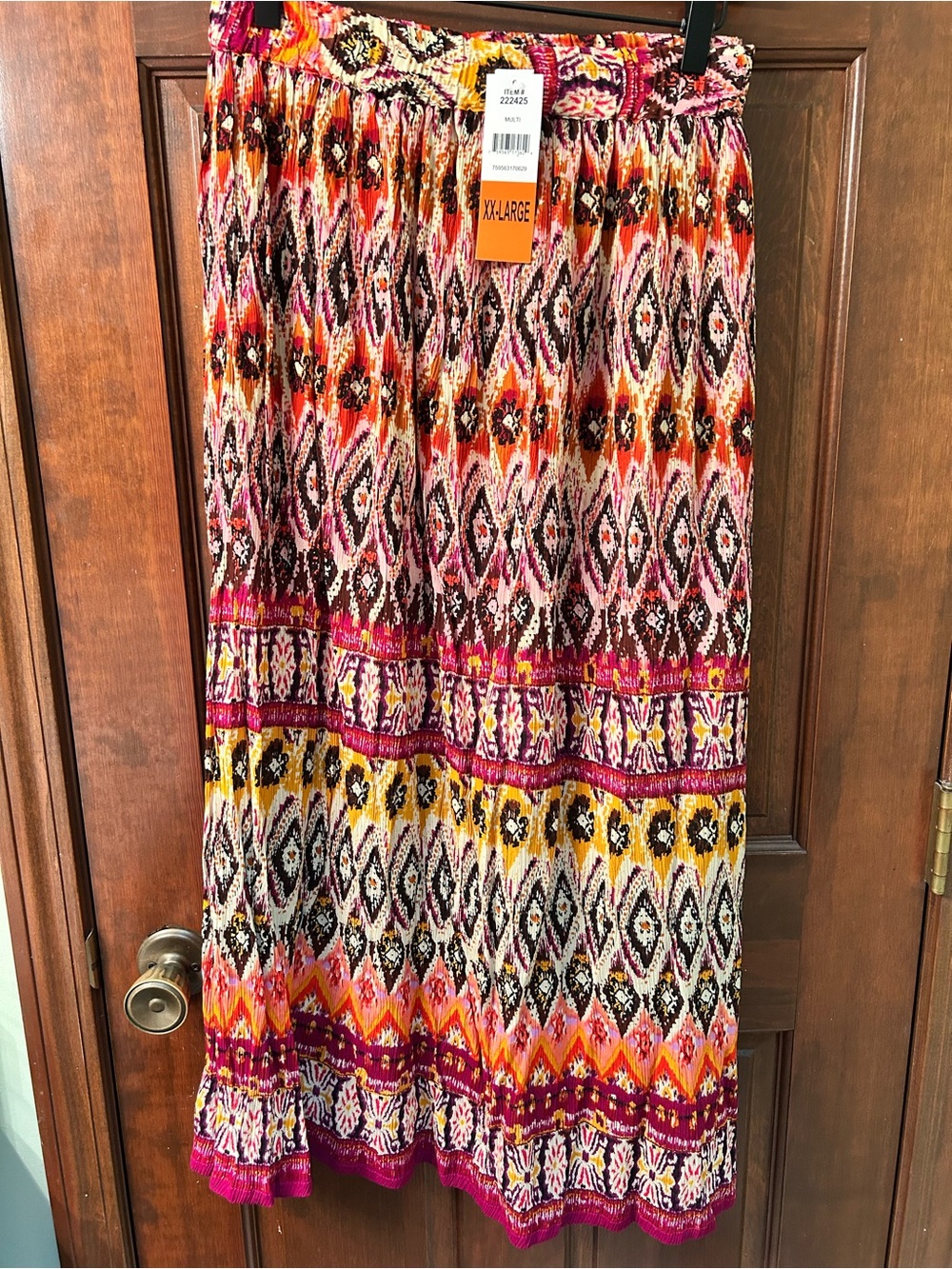CHAUDRY NWT Boho Elastic-Waist Printed Maxi Skirt - Pink Orange Yellow. Size XXL